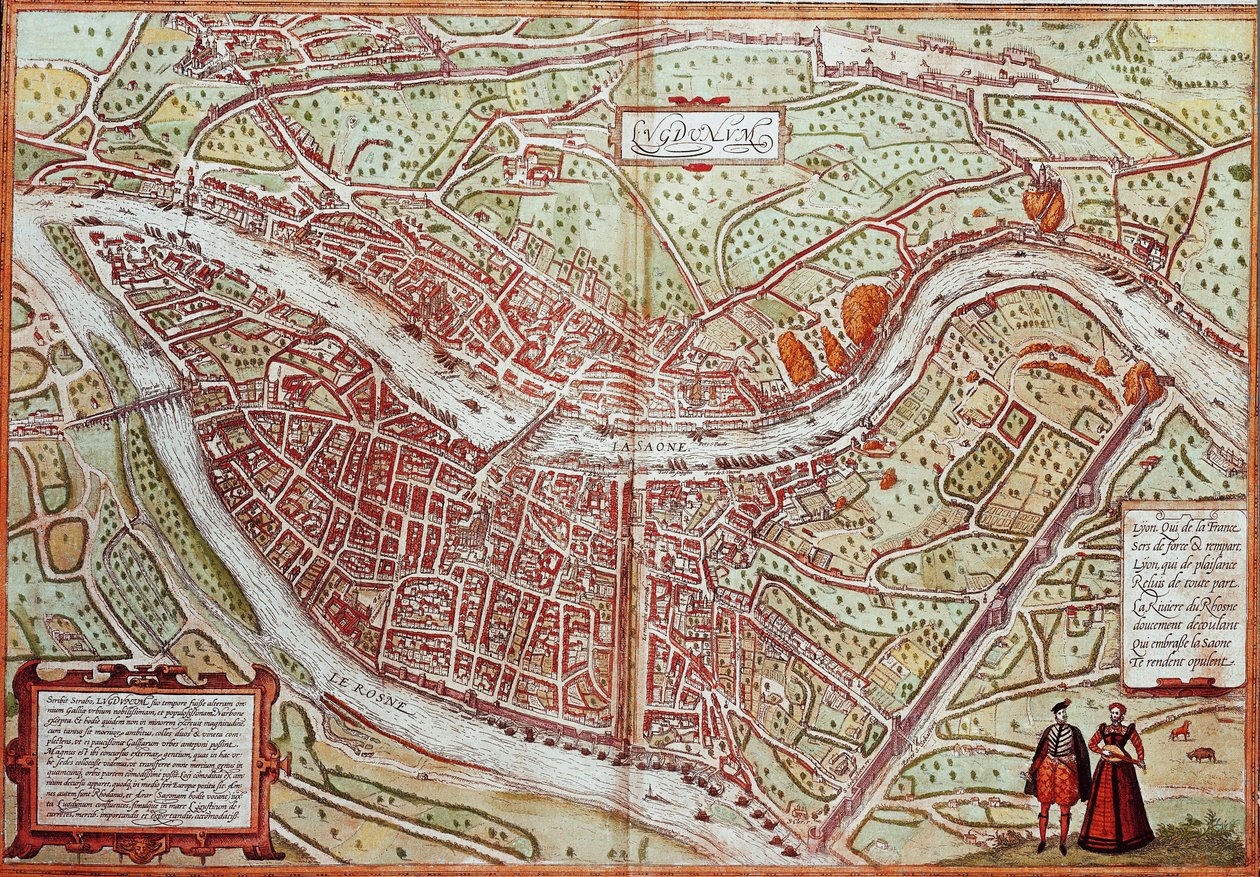 Kort over Lyon - Frankrig (gravering af Franz Hogenberg