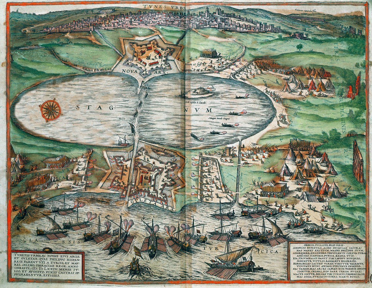Kort over Tunis, Tunesien (gravering af Franz Hogenberg