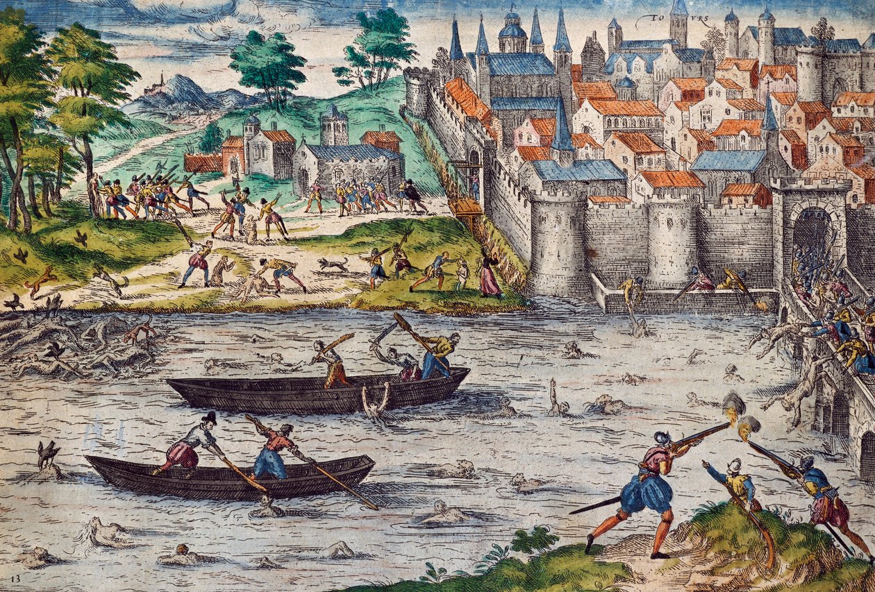 Massacres of Tours, juli 1562 under religionskrige mod huguenotter, gravering af Franz Hogenberg (1535-1590), Frankrig af Franz Hogenberg