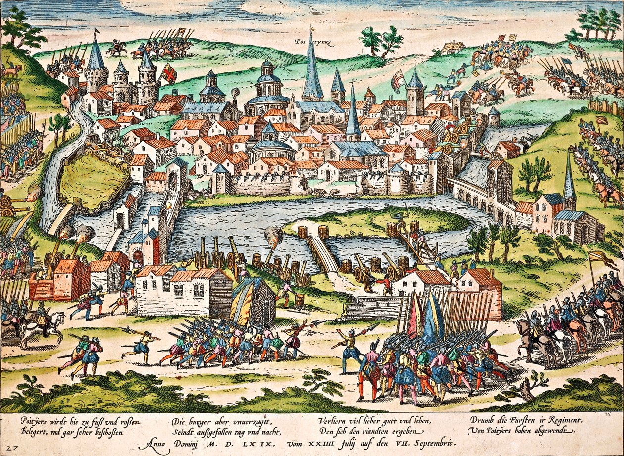 Papister belejrer Poitiers, juli 1569, gravering af Franz Hogenberg (1535-1590), religionskrige, Frankrig af Franz Hogenberg
