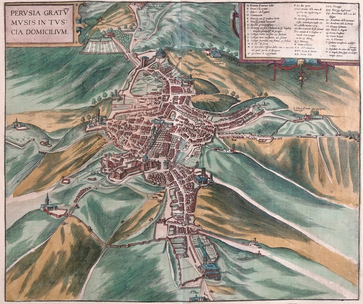 Perugia, Italien (gravering af Franz Hogenberg