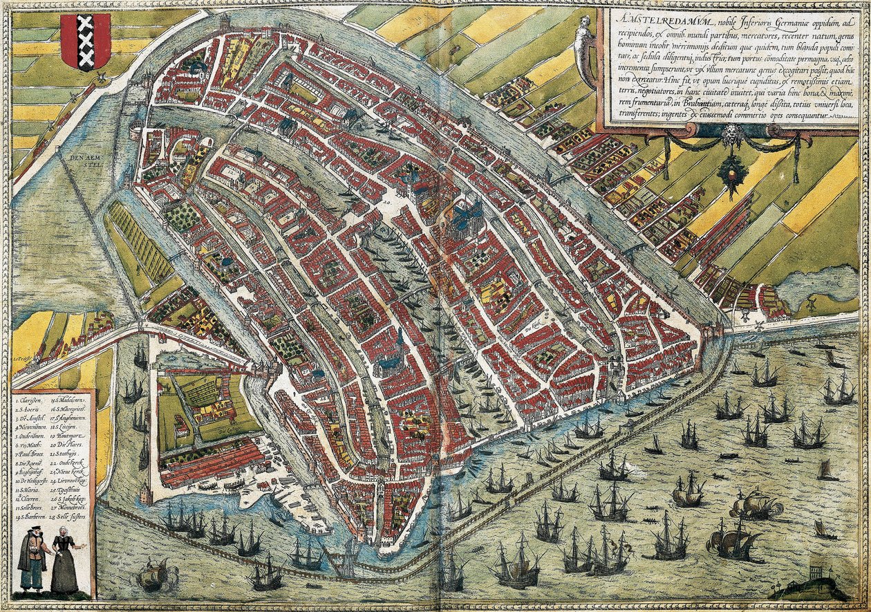 Plan over Amsterdam (Amstelredamum), Holland af Franz Hogenberg