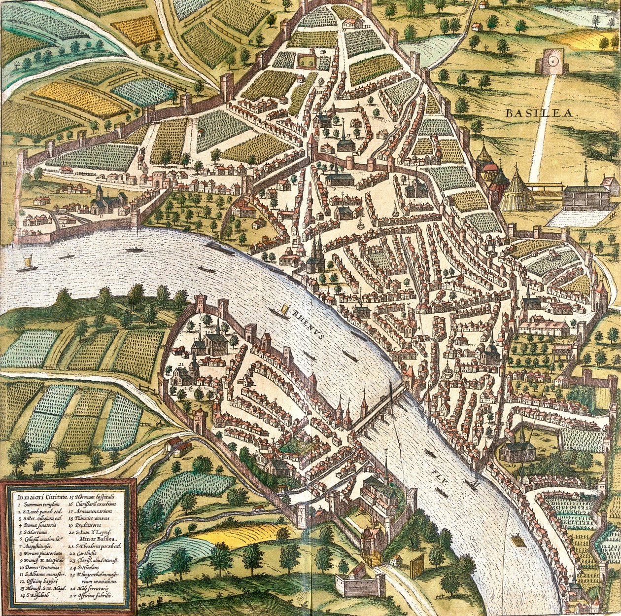 Plan over Bale (Basilea), Schweiz (radering af Franz Hogenberg