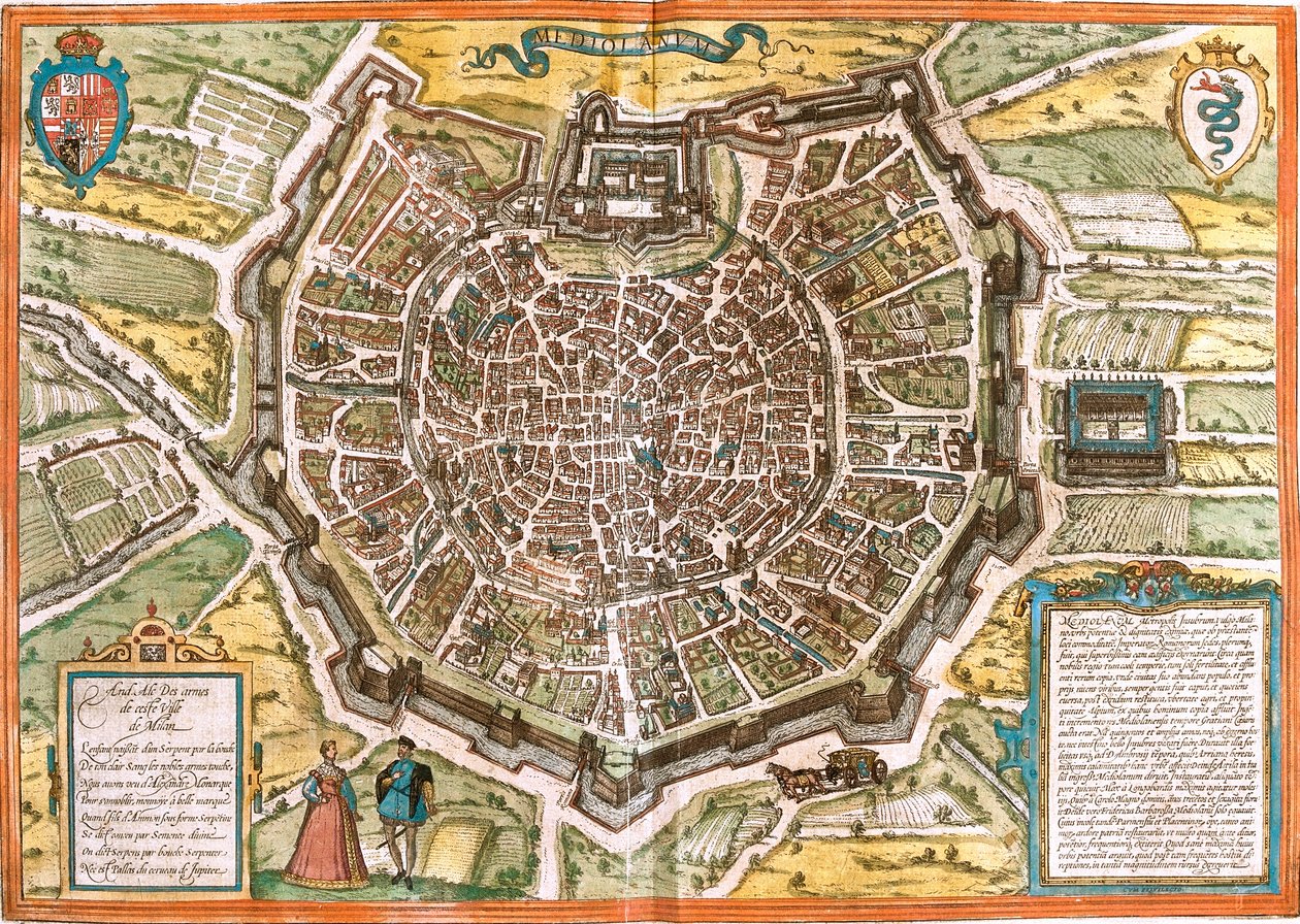 Plan over Milano (Mediolanum), Italien (radering af Franz Hogenberg