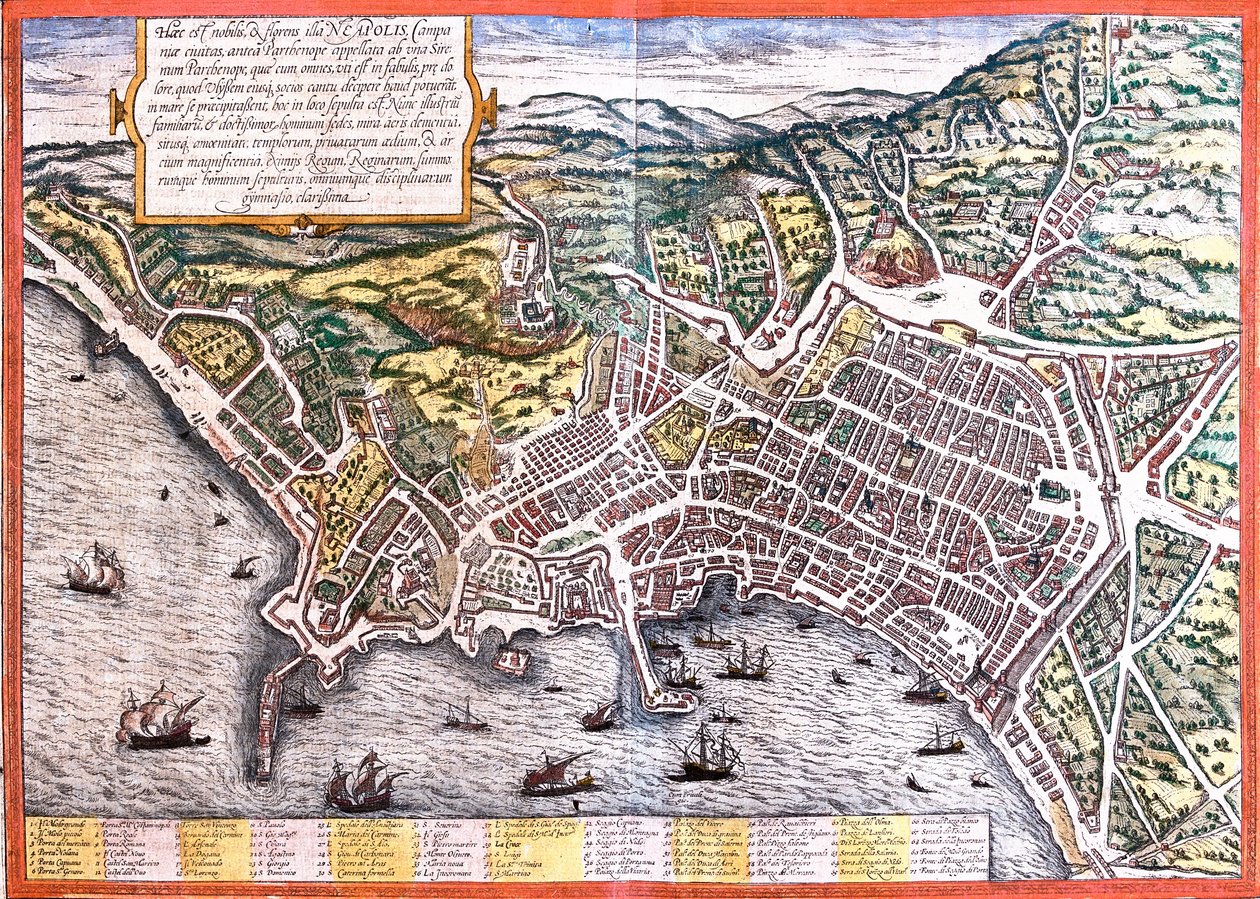 Plan for Napoli (Neapolis), Italien (ætsning af Franz Hogenberg