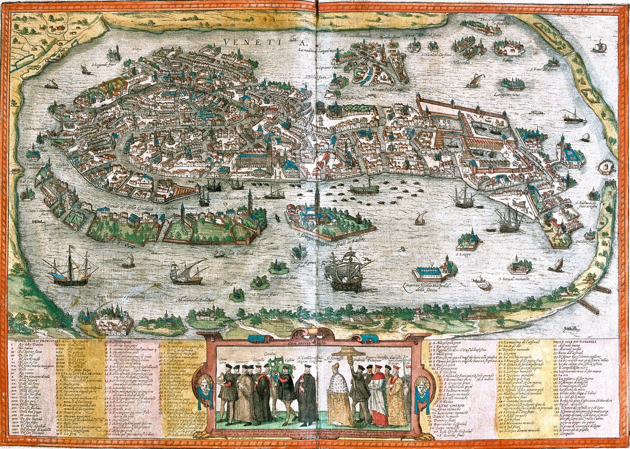 Plan over Venedig (Venetien), Italien (radering af Franz Hogenberg