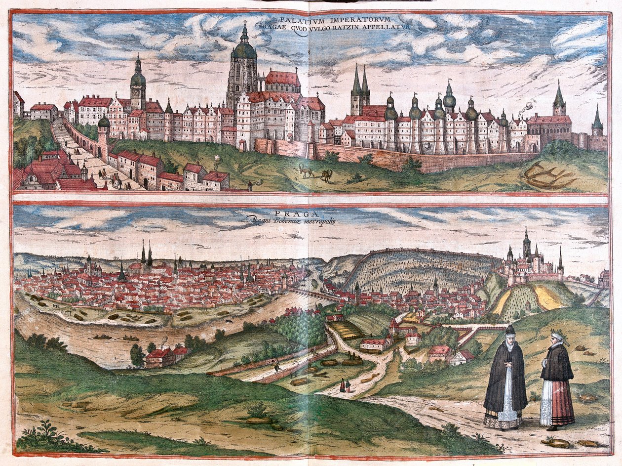 Prag, hovedstaden i Kongeriget Bøhmen, Tjekkiet (gravering af Franz Hogenberg
