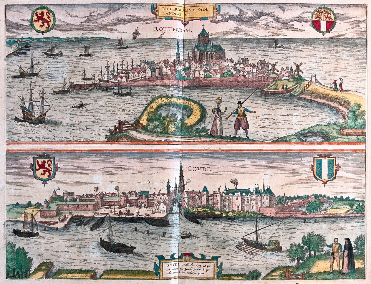 Rotterdam og Gouda, Holland (gravering af Franz Hogenberg
