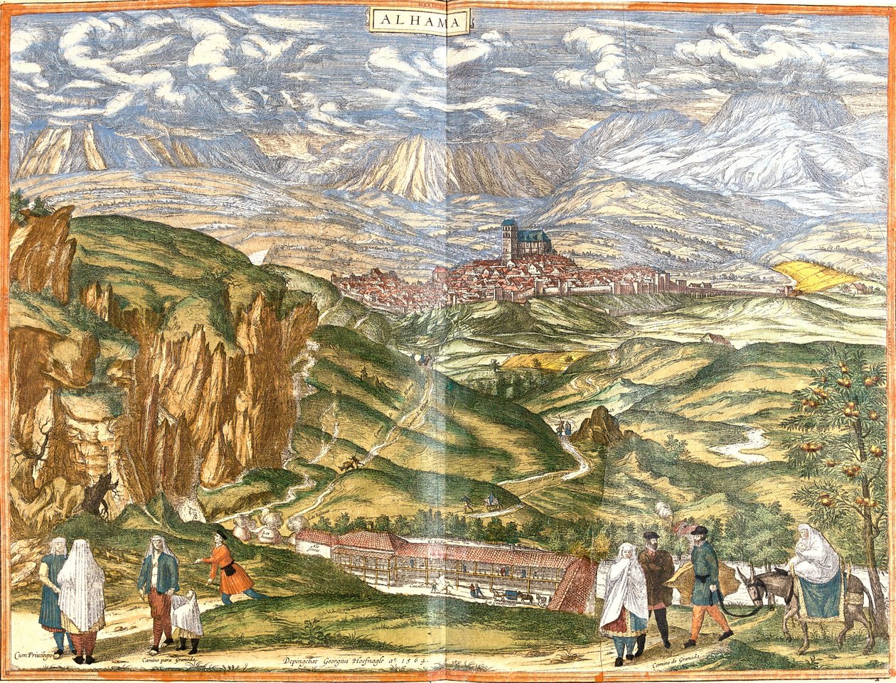 Udsigt over Alhama de Granada (Alhama), Spanien (radering af Franz Hogenberg