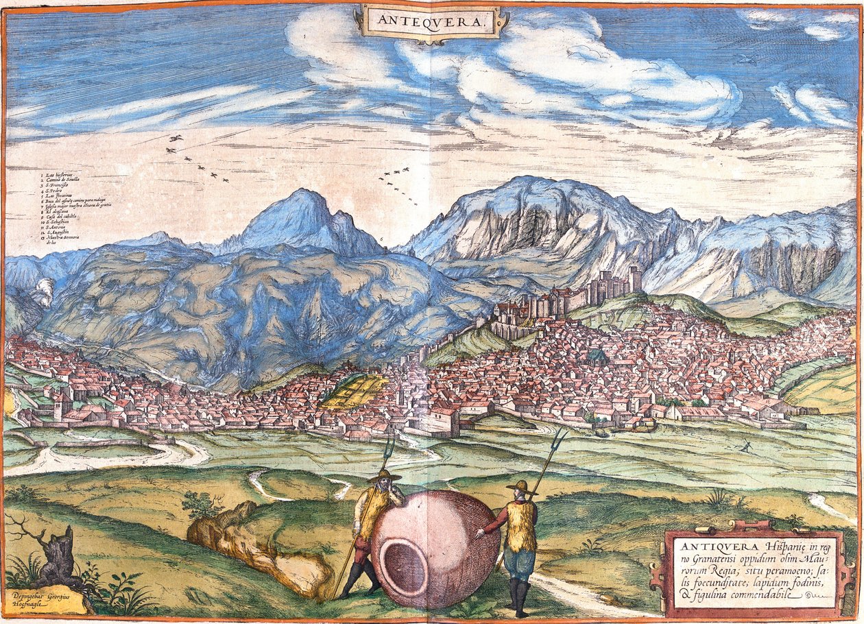 Udsigt over Antequera, Spanien (radering af Franz Hogenberg
