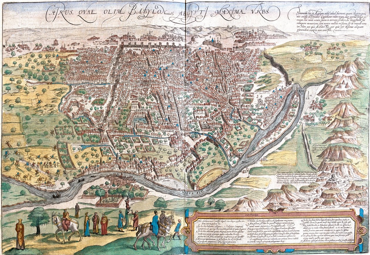 Udsigt over Cairo (Cairus) Egypten (radering af Franz Hogenberg