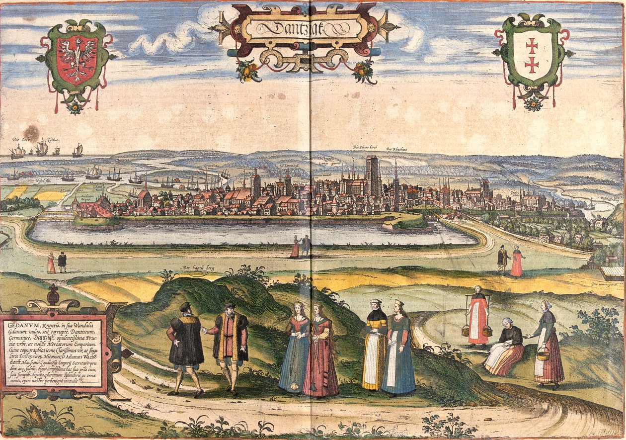 Udsigt over Dantzig (Gedanum) (det nuværende Gdansk), Polen (radering af Franz Hogenberg