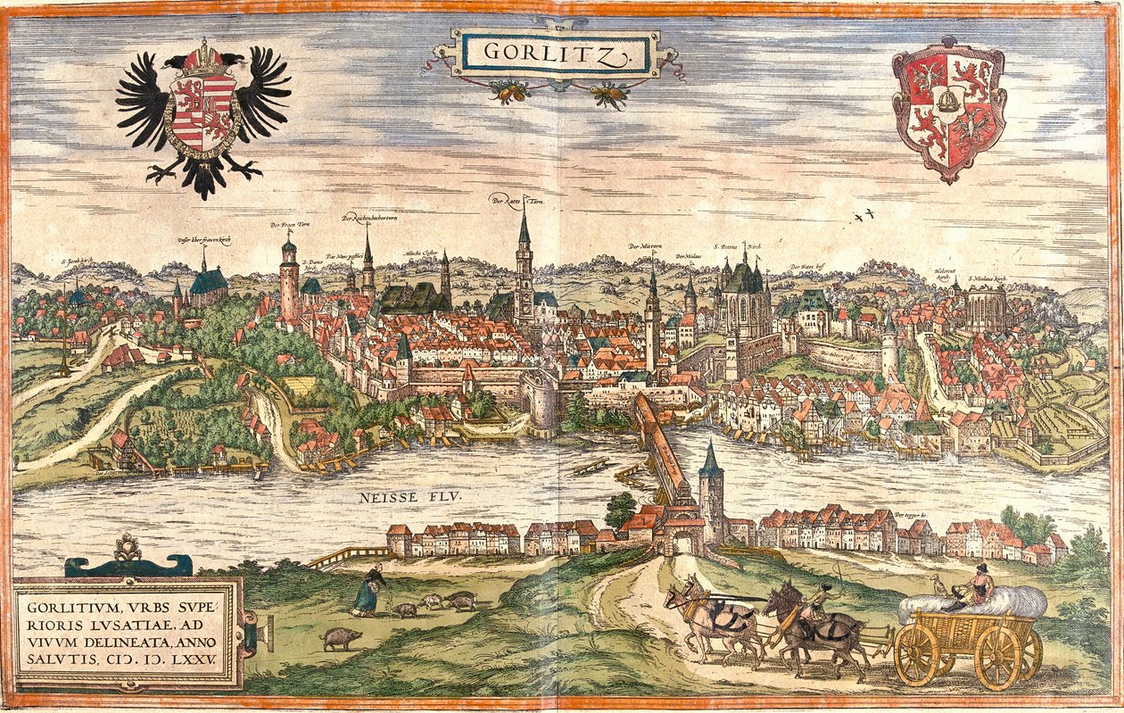 Udsigt over Gorlitz (Gorlitium), Tyskland (radering af Franz Hogenberg