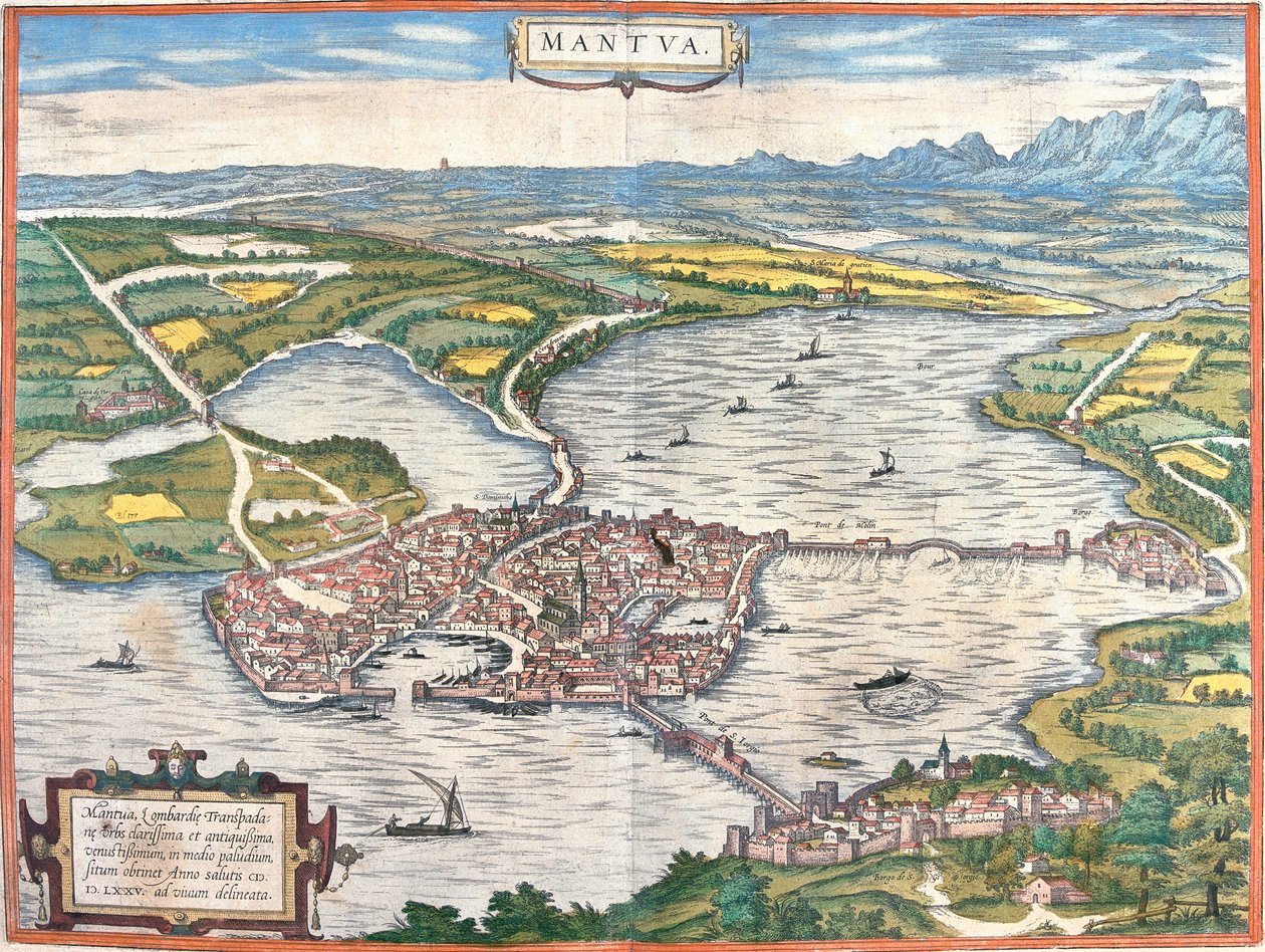 Udsigt over Mantua (Mantua), Italien (radering af Franz Hogenberg