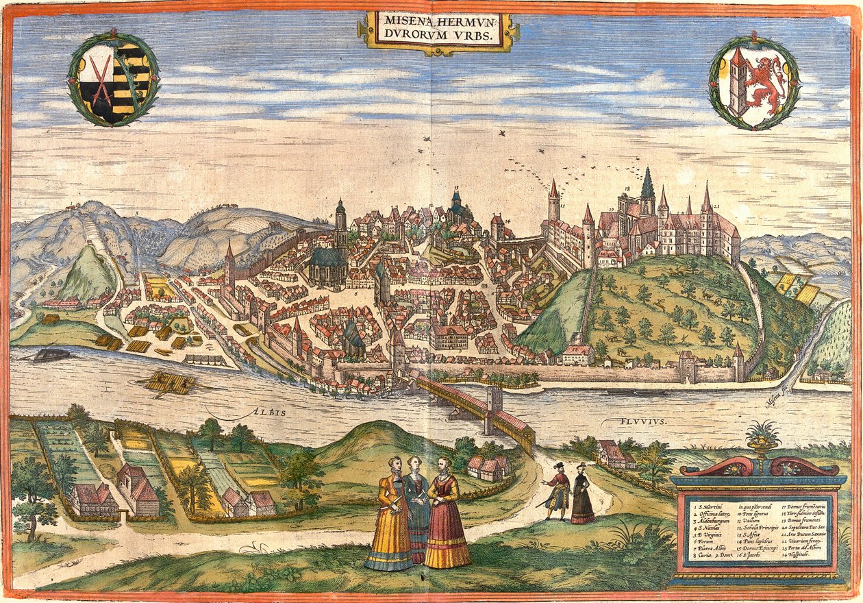Udsigt over Meissen (Misena), Tyskland (radering af Franz Hogenberg