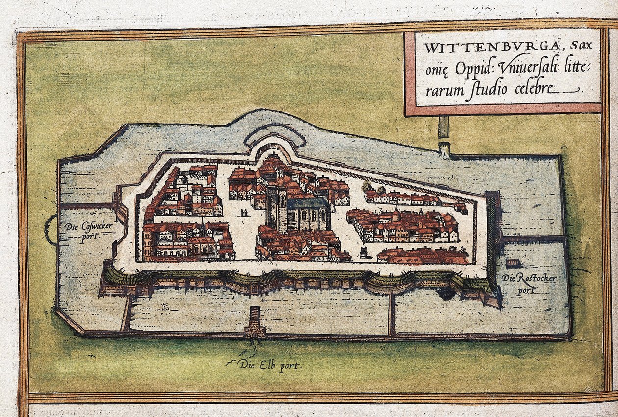 Udsigt over byen Wittenberg i Tyskland, detaljer af Franz Hogenberg