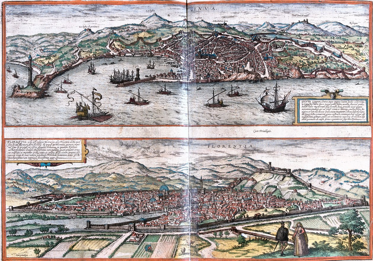 Udsigt over gener (Genua) og Firenze (Florentia), Italien (radering af Franz Hogenberg