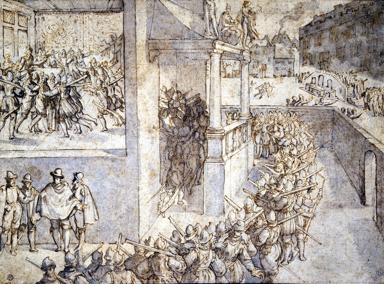 Religionskrig (Saint Barthelemy). Tegning af Hogenberg af Franz Hogenberg