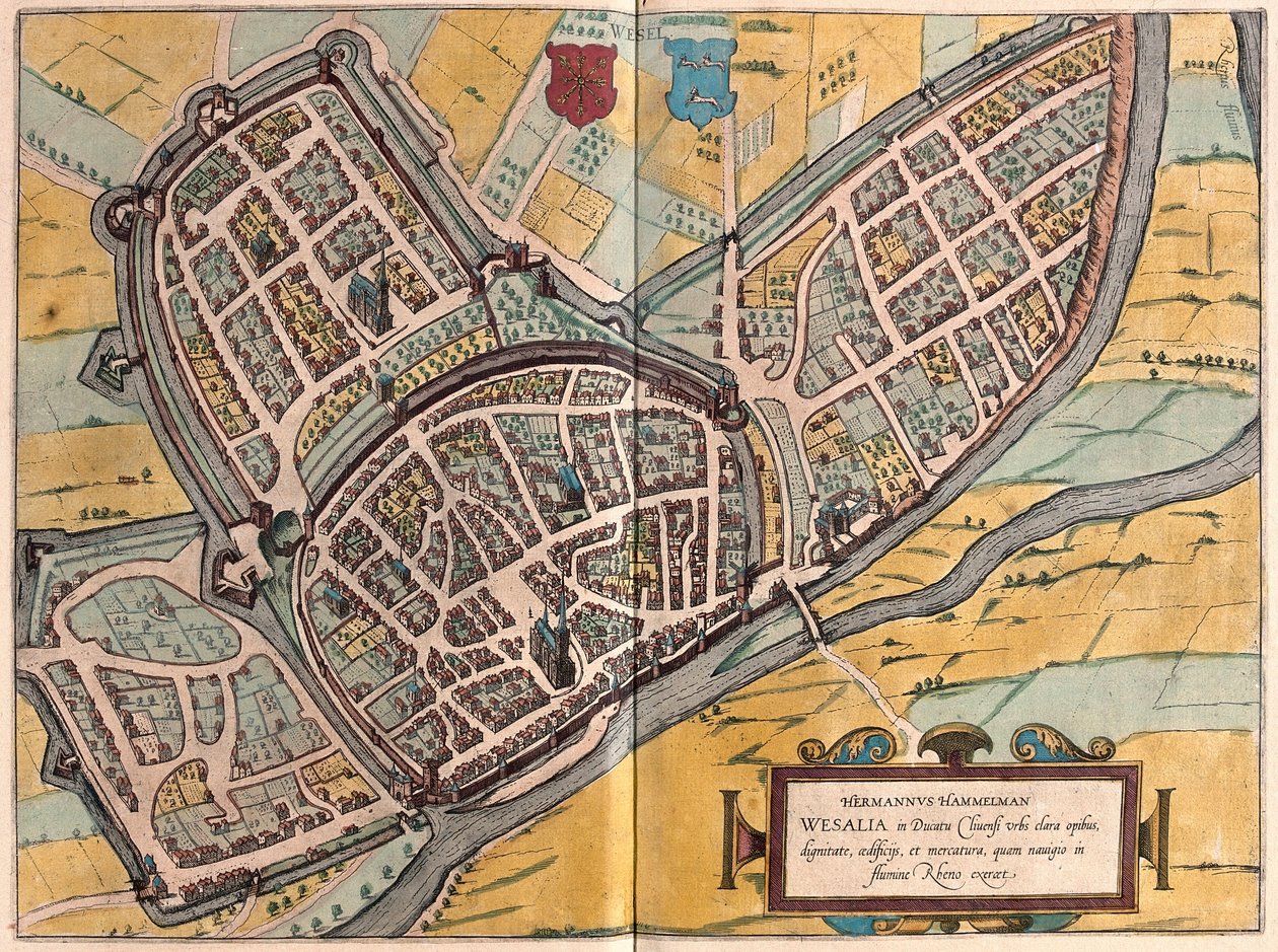 Wesel i Nordrhein-Westfalen, Tyskland (gravering af Franz Hogenberg