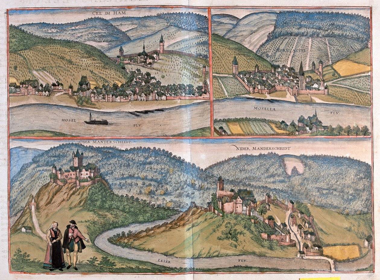 Zell an der Moselle, Bernkastel-Kues, Manderscheid, Tyskland (gravering af Franz Hogenberg