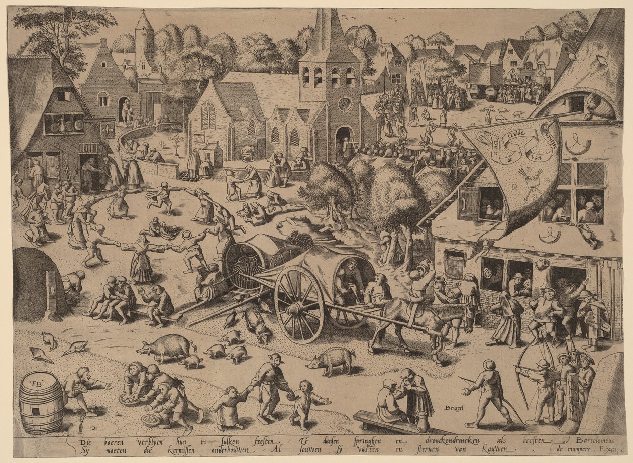 Landsbymesse i Hoboken af Franz Hogenberg after Pieter Bruegel the Elder