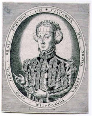 Portræt af Catherine, dronning af Portugal, hustru til Johannes III (1502-57) 1556 (gravering) af Franz Huys