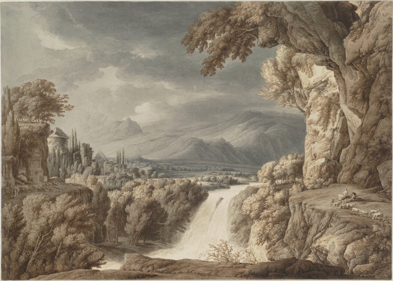 Heroisk landskab med vandfald, ca. 1790. af Franz Innocenz Josef Kobell