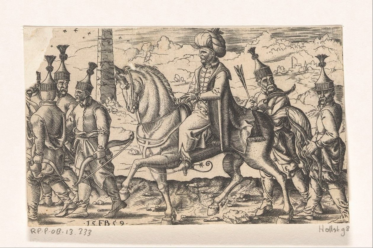 Sultan på hesteryg ledsaget af soldater af Franz Isaac Brun