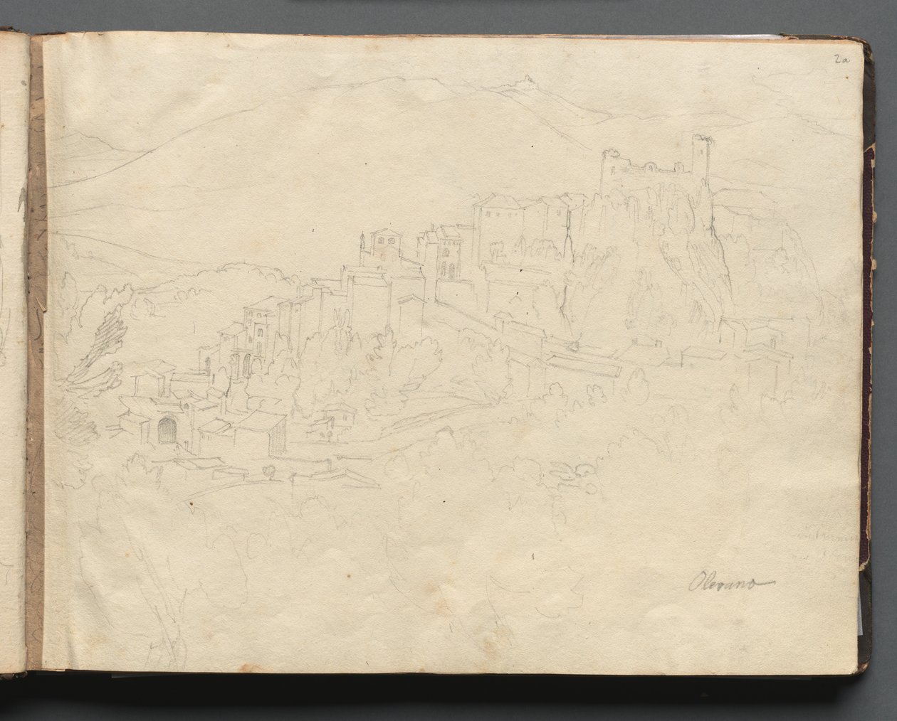 Album med udsigt over Rom og omgivelser, Landskabsstudier, side 02a: Olevano. af Franz Johann Heinrich Nadorp