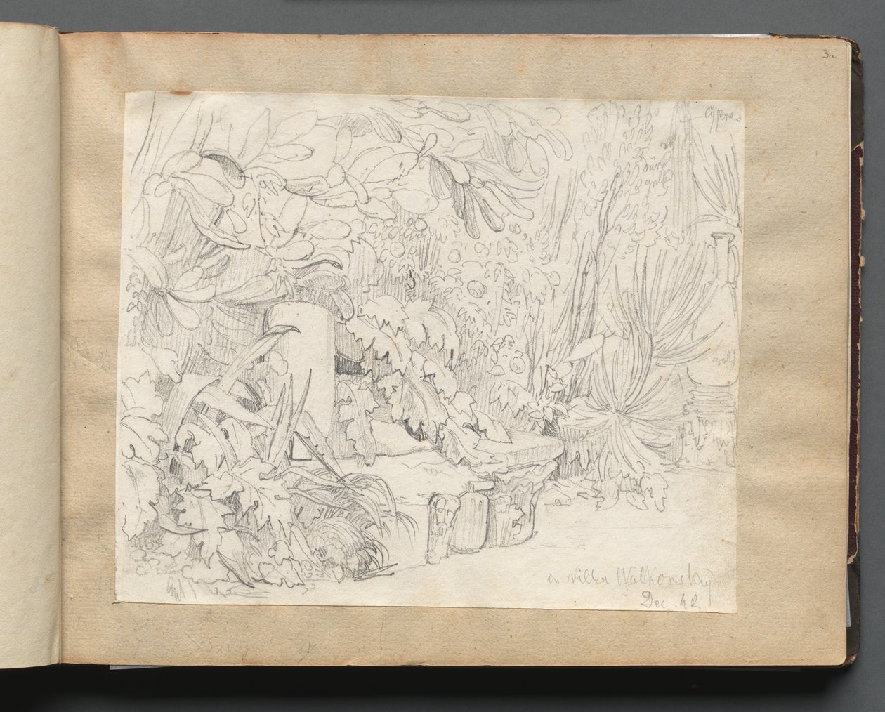 Album med udsigt over Rom og omgivelser, Landskabsstudier, side 03a: I villa Walkonsky. af Franz Johann Heinrich Nadorp