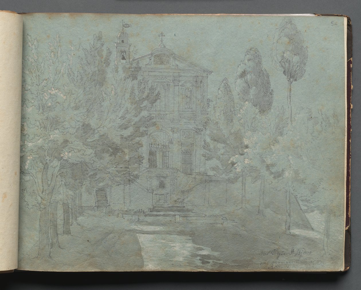 Album med udsigt over Rom og omgivelser, Landskabsstudier, side 05a: "Saint Isidoro" af Franz Johann Heinrich Nadorp