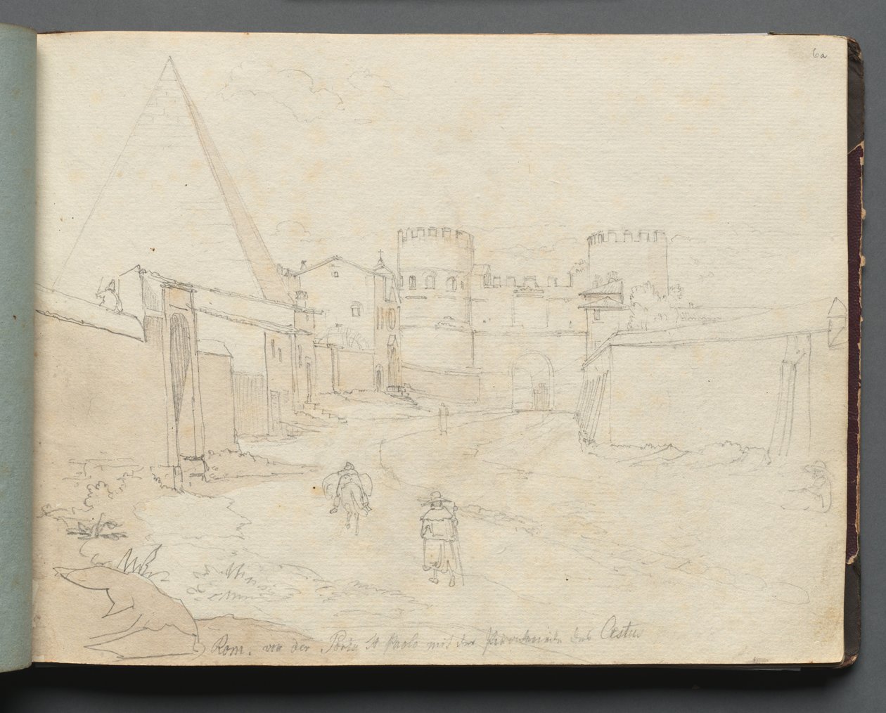 Album med udsigt over Rom og omgivelser, Landskabsstudier, side 06a: Rome von der Porta.... af Franz Johann Heinrich Nadorp
