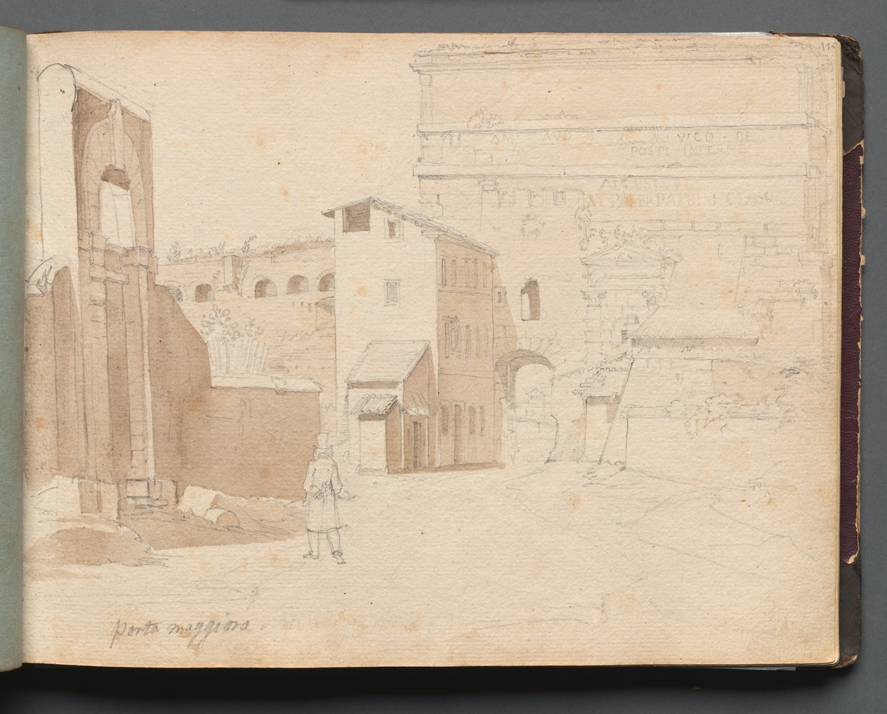 Album med udsigt over Rom og omgivelser, landskabsundersøgelser, side 11A: "Porta Maggiore" af Franz Johann Heinrich Nadorp