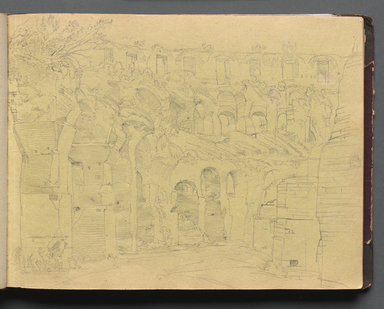 Album med udsigt over Rom og Omegn, Landskabsstudier, side 12a: Romerske ruiner. af Franz Johann Heinrich Nadorp