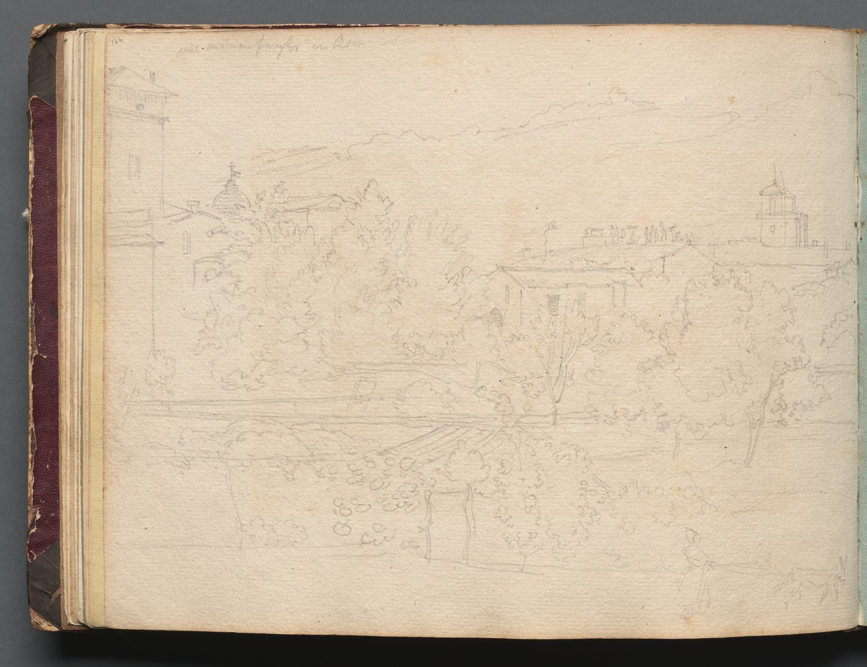 Album med udsigt over Rom og omgivelser, Landskabsstudier, side 16b: Romersk udsigt af Franz Johann Heinrich Nadorp