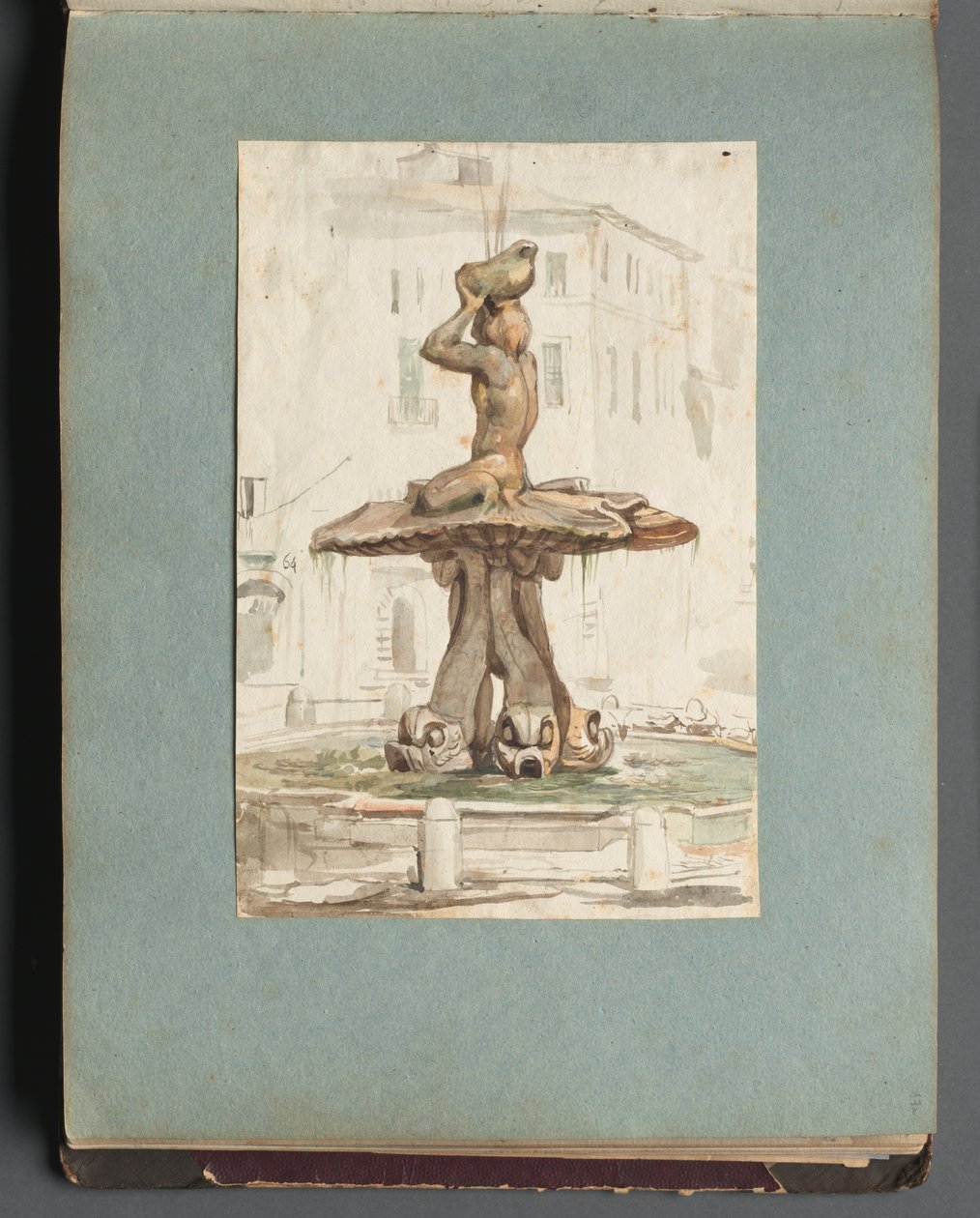Album med udsigt over Rom og omgivelser, Landskabsstudier, side 17a: Romersk springvand. af Franz Johann Heinrich Nadorp