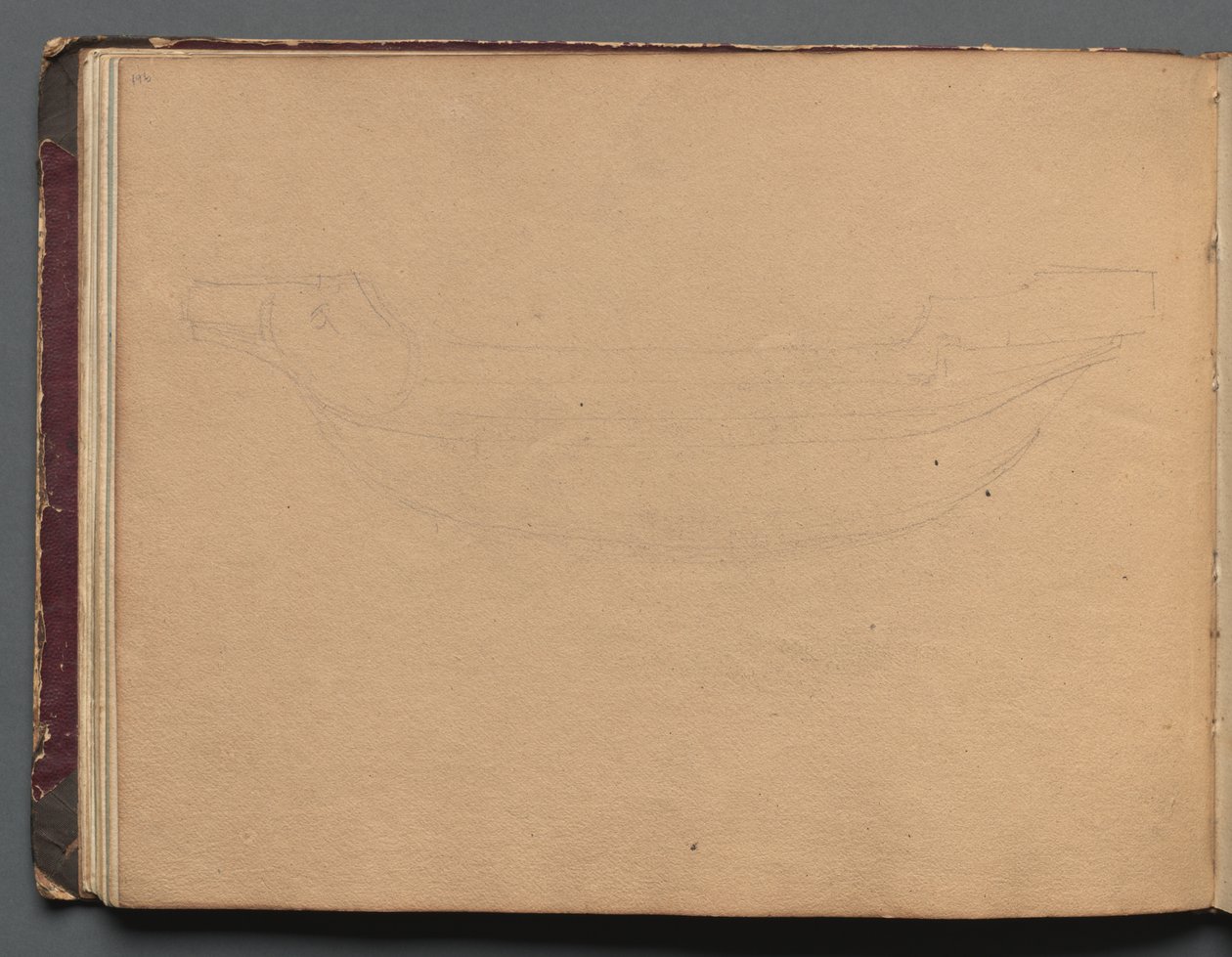 Album med udsigt over Rom og omgivelser, Landskabsstudier, side 19b: Skitse af en båd af Franz Johann Heinrich Nadorp