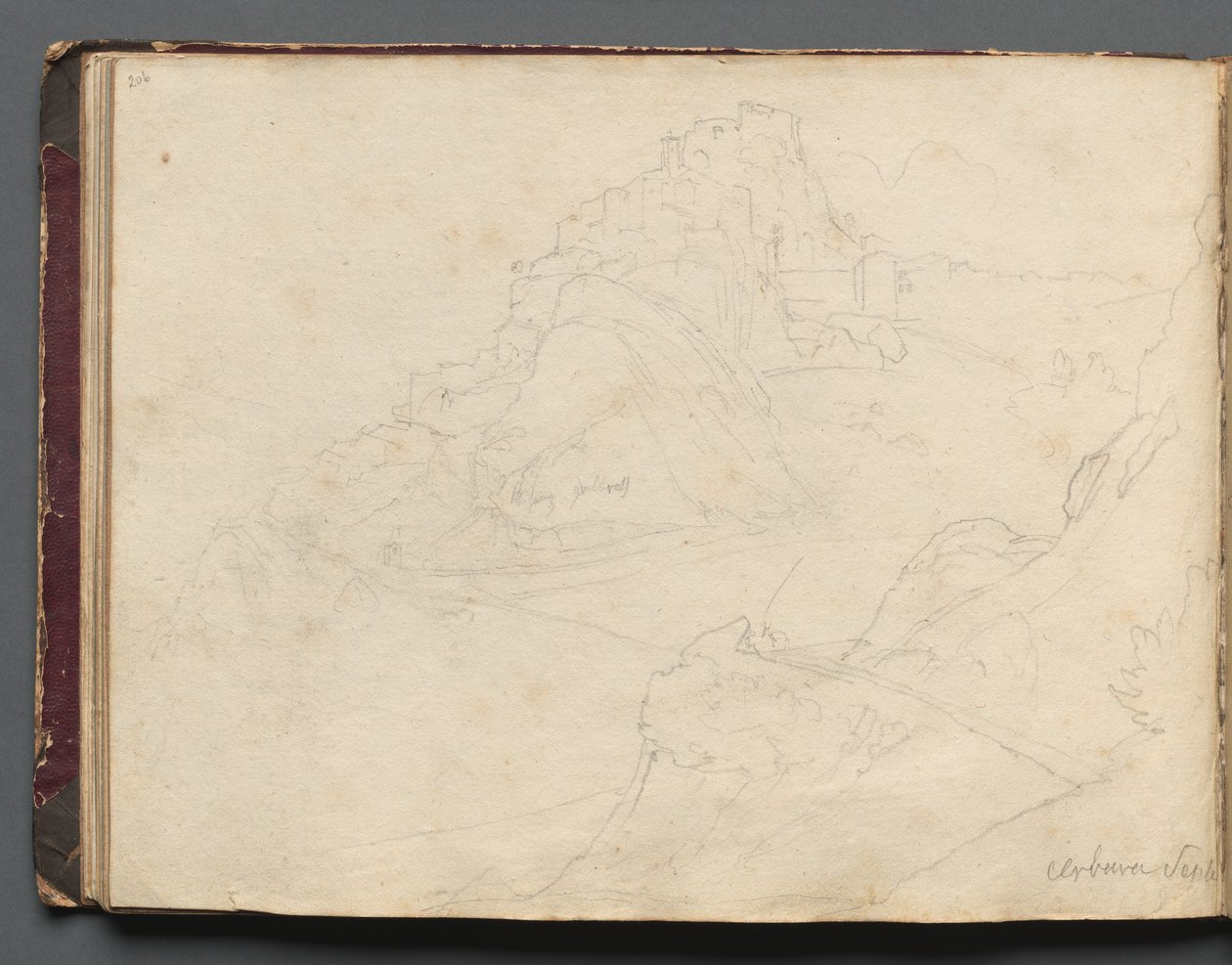 Album med udsigt over Rom og omgivelser, Landskabsstudier, side 20b: Cervera. af Franz Johann Heinrich Nadorp