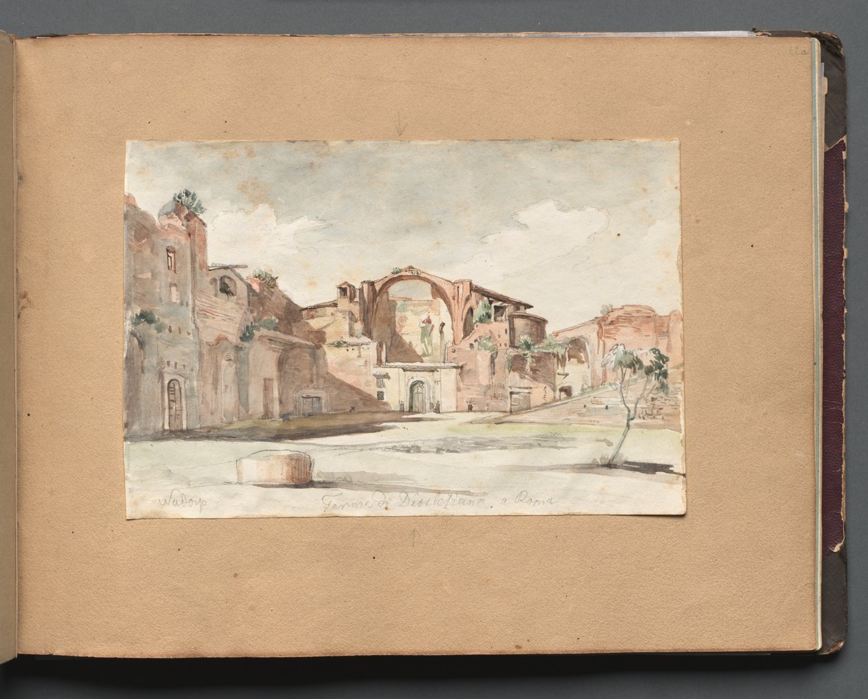 Album med udsigt over Rom og omgivelser, Landskabsstudier, side 22a: "Terme di Diocleziano, Rom" af Franz Johann Heinrich Nadorp