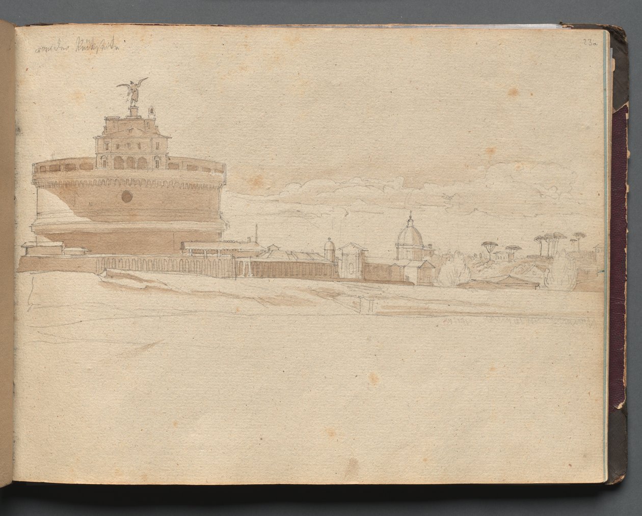 Album med udsigt over Rom og omgivelser, Landskabsstudier, side 23a: Castle St Angelo, Rom af Franz Johann Heinrich Nadorp
