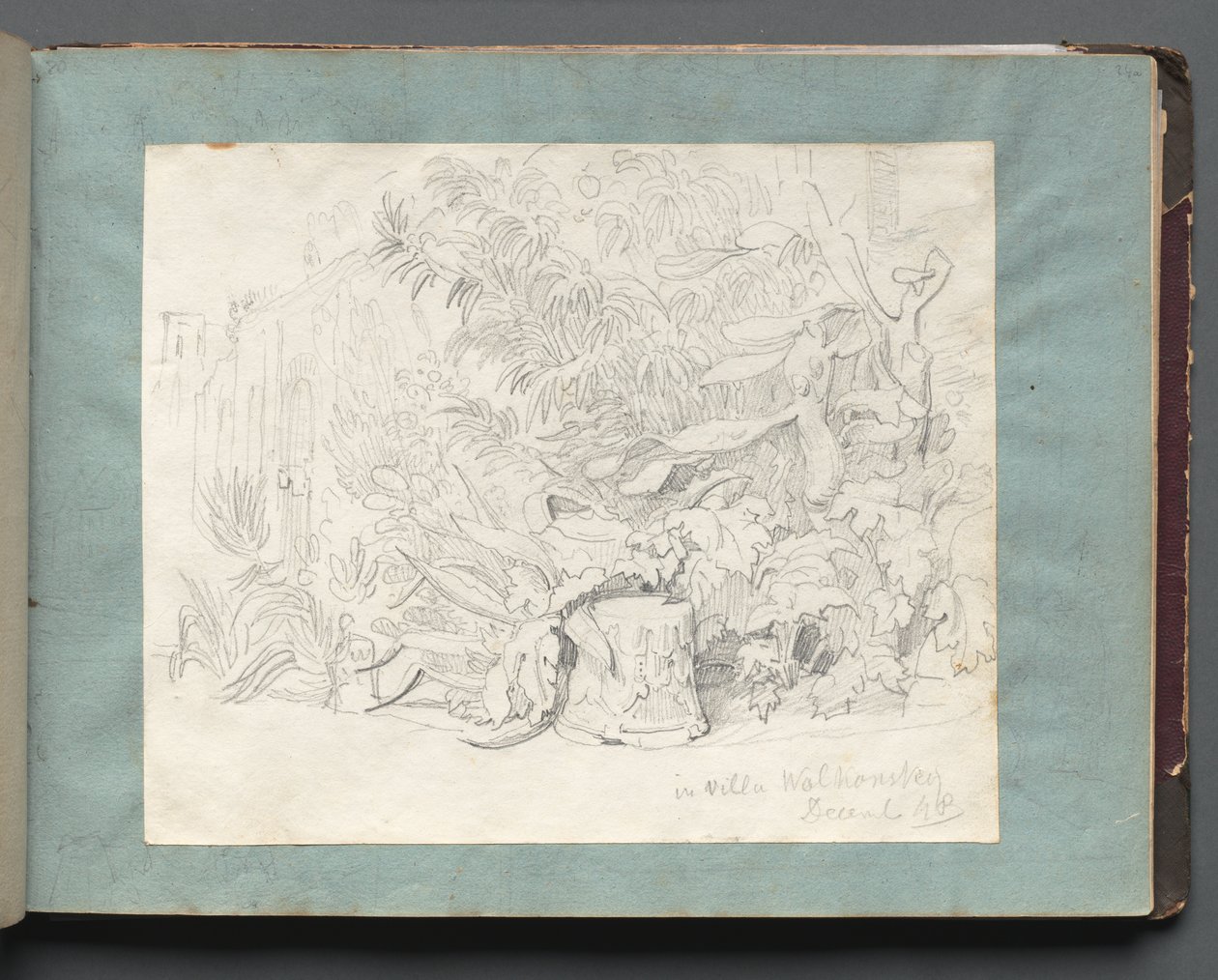 Album med udsigt over Rom og omgivelser, Landskabsstudier, side 24a: "In Villa Walkonsky" af Franz Johann Heinrich Nadorp