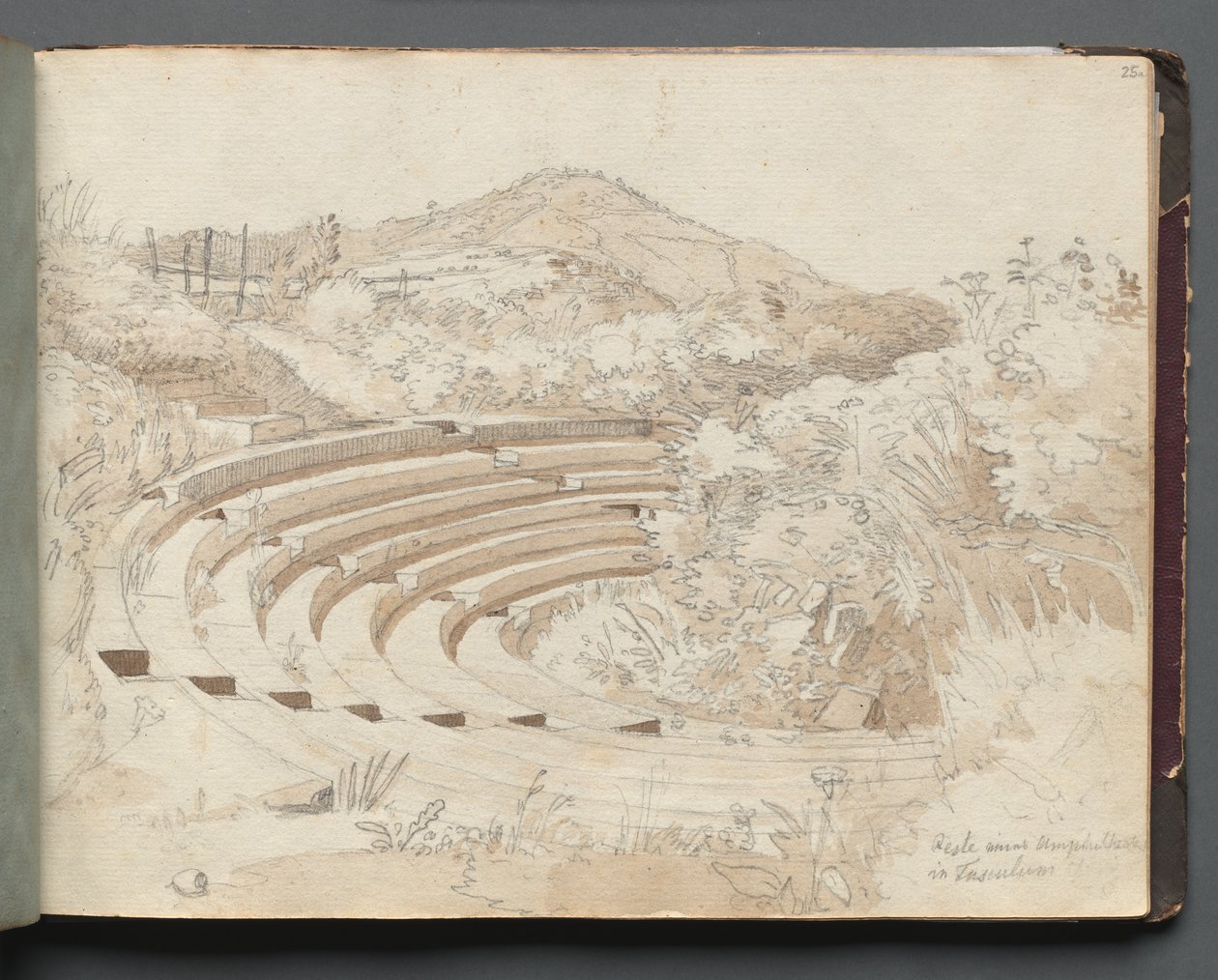 Album med udsigt over Rom og omgivelser, Landskabsstudier, side 25a: Amfiteater, Tusculum af Franz Johann Heinrich Nadorp