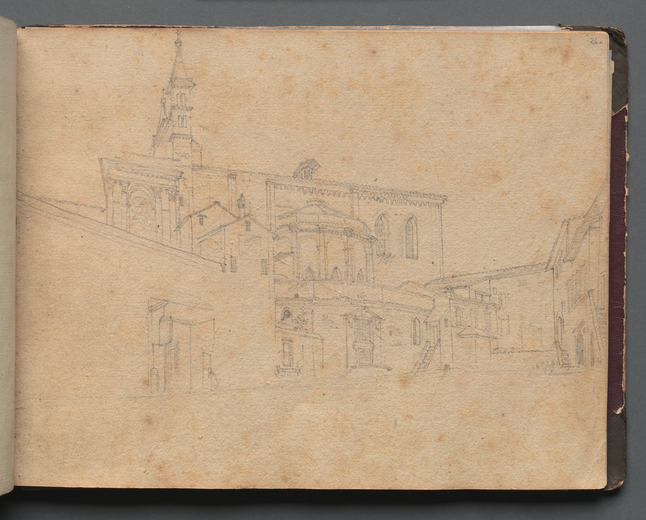Album med udsigt over Rom og omgivelser, Landskabsstudier, side 26a: Romersk arkitektonisk udsigt. af Franz Johann Heinrich Nadorp