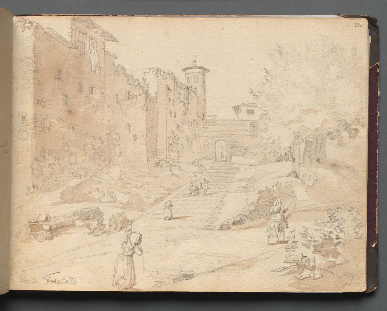 Album med udsigt over Rom og omgivelser, Landskabsstudier, side 27a: Frascati. af Franz Johann Heinrich Nadorp