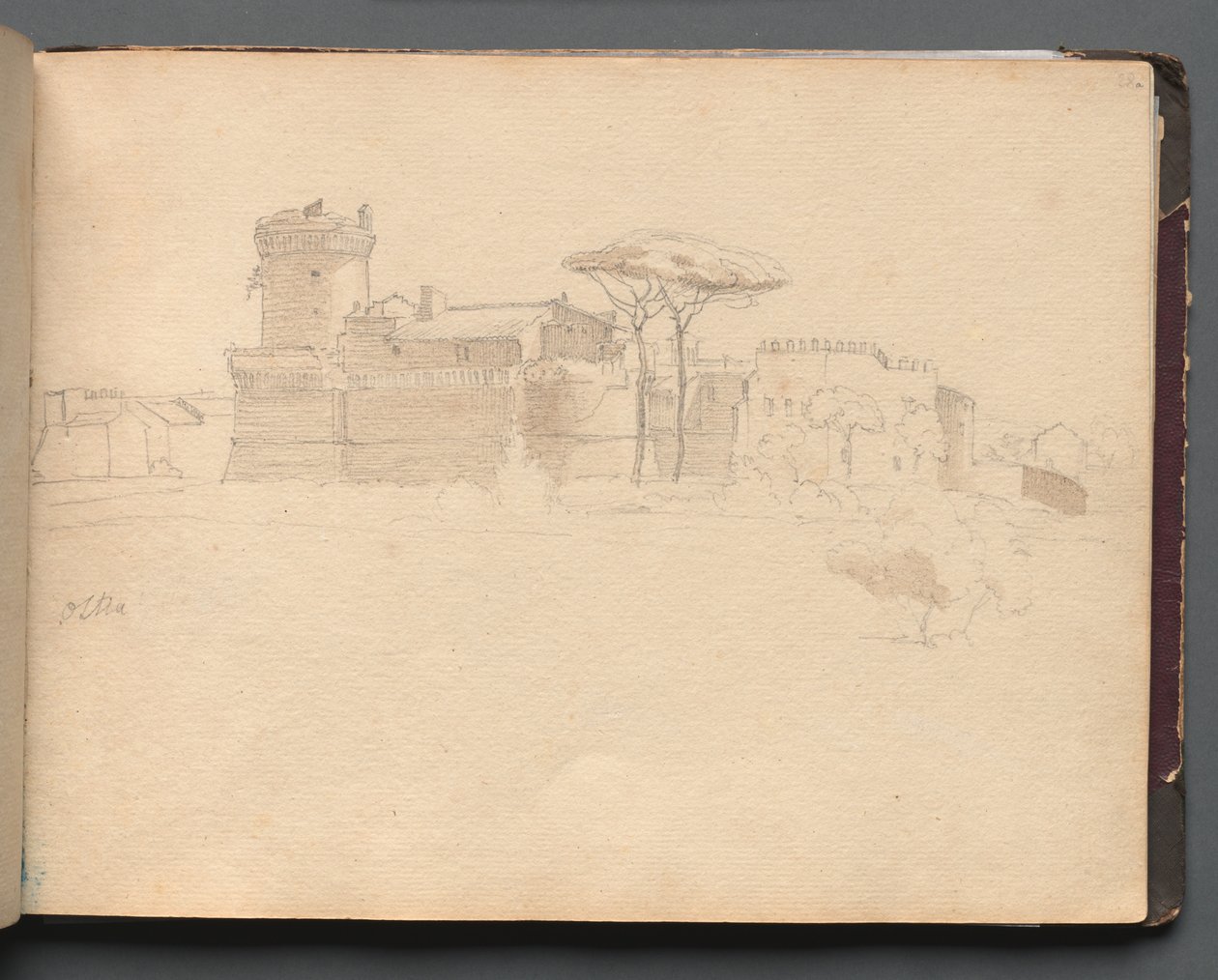 Album med udsigt over Rom og Omegn, Landskabsstudier, side 28a: Ostia . af Franz Johann Heinrich Nadorp