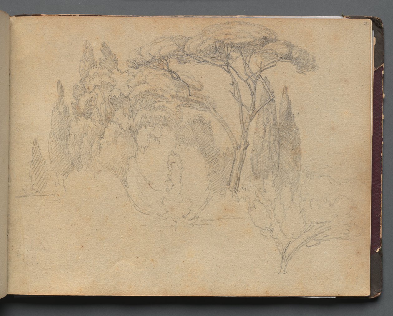 Album med udsigt over Rom og omgivelser, Landskabsstudier, side 29a: Landskabsundersøgelse af Franz Johann Heinrich Nadorp