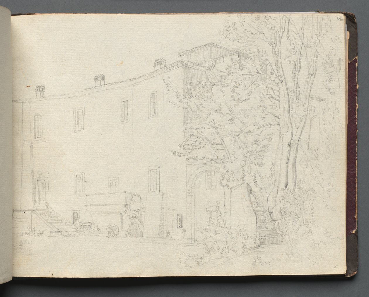 Album med udsigt over Rom og omgivelser, Landskabsstudier, side 31a: Romersk arkitekturstudie af Franz Johann Heinrich Nadorp