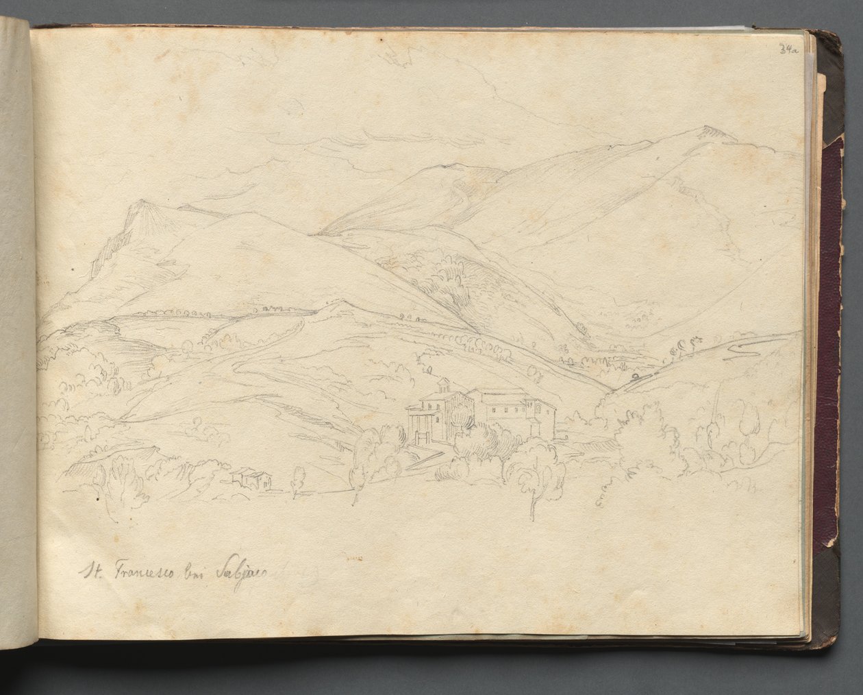Album med udsigt over Rom og Omegn, Landskabsstudier, side 34a: St. Francesco. af Franz Johann Heinrich Nadorp