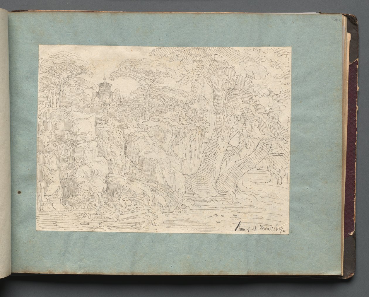 Album med udsigt over Rom og omgivelser, Landskabsstudier, side 36a: Romersk udsigt af Franz Johann Heinrich Nadorp