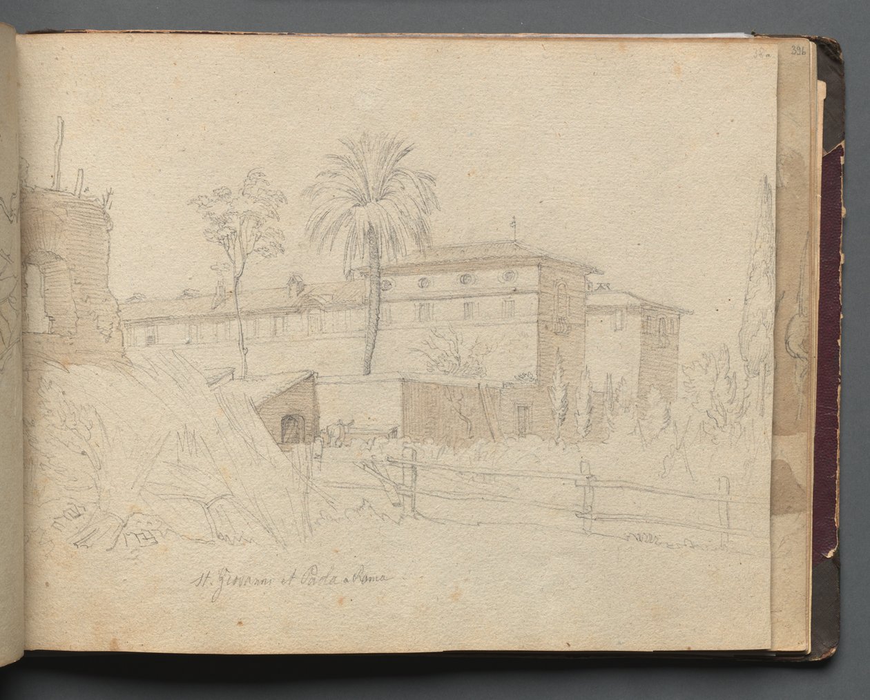 Album med udsigt over Rom og Omegn, Landskabsstudier, side 38a: :St. Giovanni og Paolo.... af Franz Johann Heinrich Nadorp